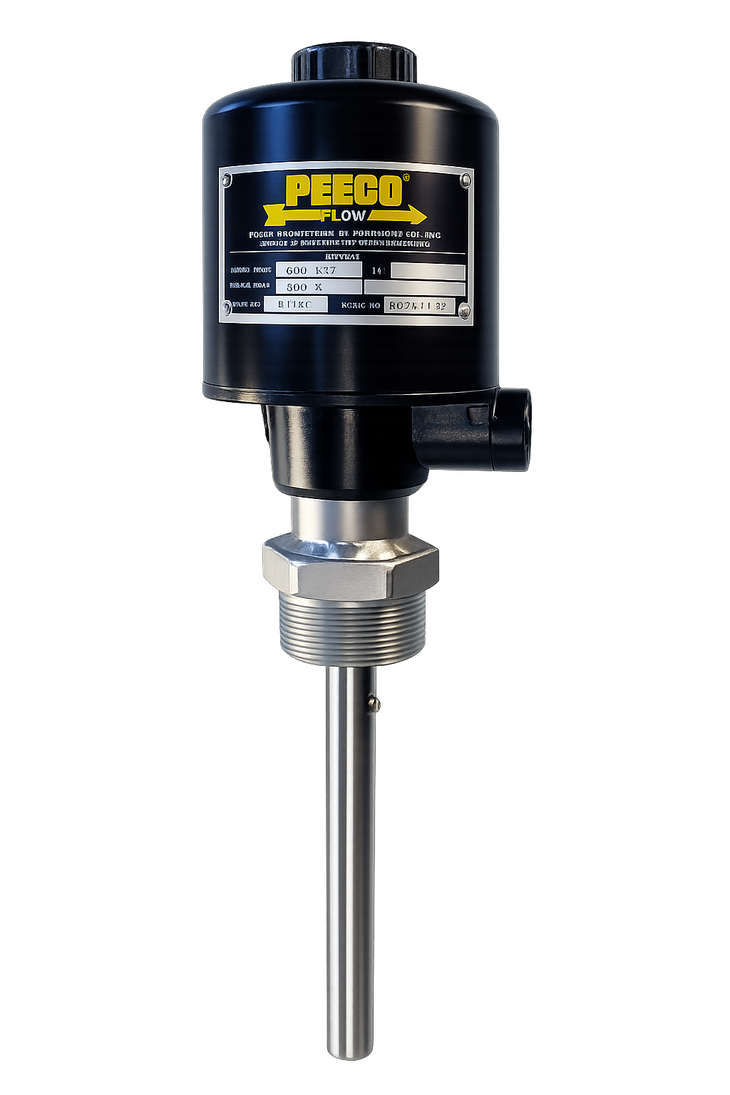 PEECO flow switch with rounded paddle and stainless steel stem